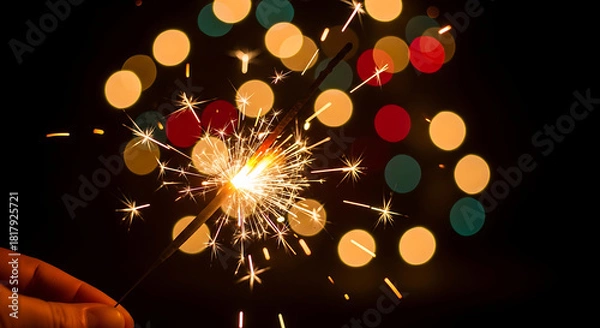 Fototapeta Burning sparkler with bokeh light background 22122245 1