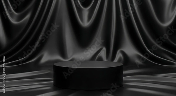 Fototapeta Blank podium on black satin backdrop 3D render for Black Friday sale and marketing visuals 16775432 1