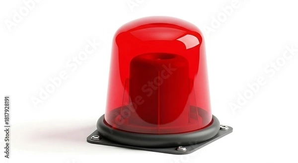Fototapeta Red Emergency Siren Light Rotating Beacon Flashing Warning Signal on White Background Alerting Danger and Urgency Concept