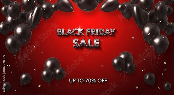 Fototapeta Black friday sale banner with dark shiny balloons on red background with place for text 15819598 1