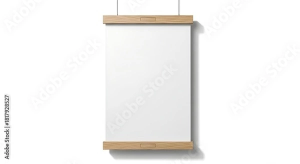 Fototapeta Blank White Poster Mockup with Wooden Frame Hanging on White Wall Vertical Template for Art Photo or Advertisement