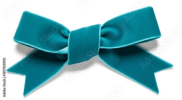 Fototapeta Elegant Teal Velvet Bow Tie Isolated on White Background Perfect for Gifts Decorations and Craft Projects