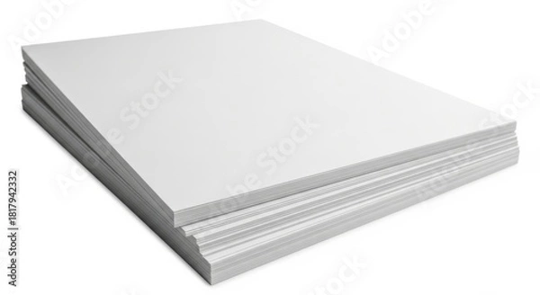 Fototapeta A stack of blank white paper sheets for printing or writing isolated on a pure white background isolated on white background