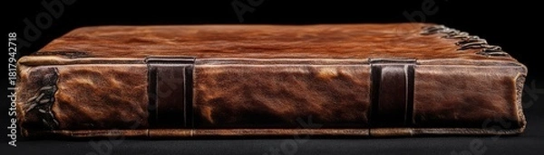 Fototapeta An antique leather-bound book with intricate detailing and texture.
