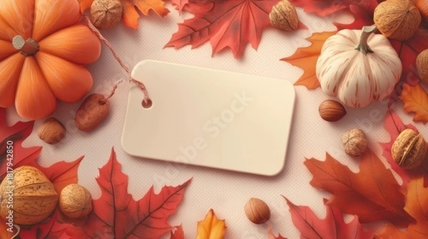 Fototapeta Autumn harvest with pumpkins and leaves.