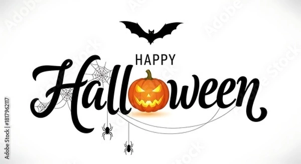 Fototapeta Happy Halloween with Pumpkin and Spiders jack o lantern