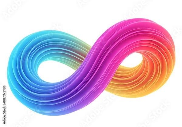Obraz 3D liquid swirl ribbon with vibrant neon gradient, floating abstract shape on transparent background
