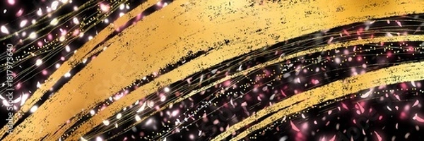Obraz お正月背景風金箔桜花吹雪が輝く豪華横長背景