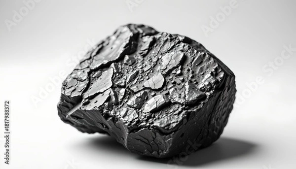 Fototapeta A striking contrast between two different states of coal: an intact, almost pristine piece of coal and its broken counterpart