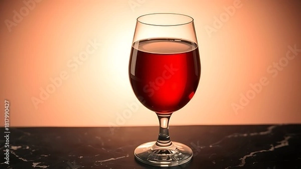 Obraz Crystal wineglass with red liquid, dramatic backlight creating refraction, dark marble surface.