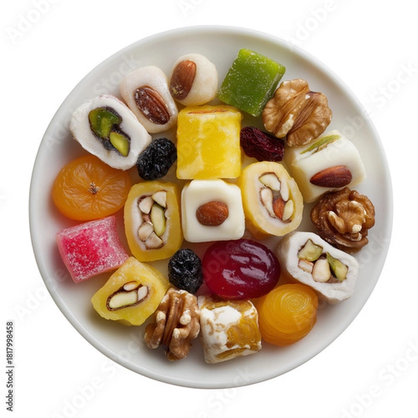 Obraz colorful traditional sweets displayed on a round plate, PNG image, transparent background