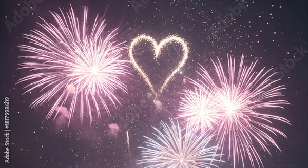 Obraz Pastel colored heart-shaped fireworks