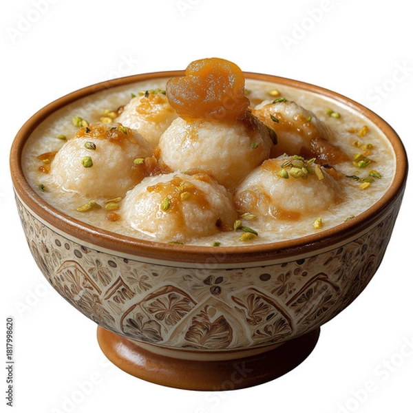 Fototapeta traditional Indian dessert served in a decorative bowl with rich flavors and textures during a festive gathering PNG image, transparent background