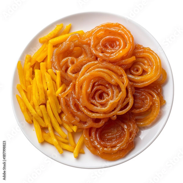 Obraz sweet and crispy jalebi crispy fried snacks on a plate PNG image, transparent background