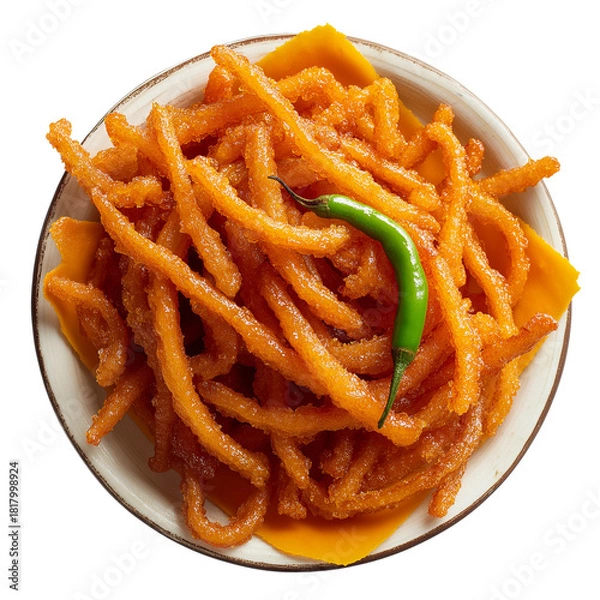 Fototapeta crispy fried snacks served with green chili on a plate PNG image, transparent background