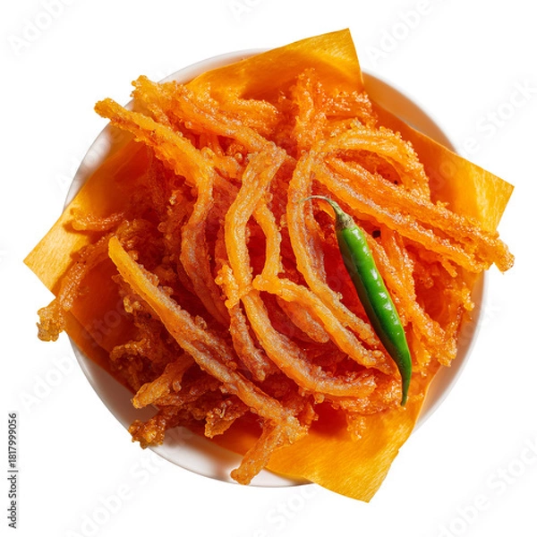 Fototapeta crispy fried snacks served with green chili on a plate PNG image, transparent background