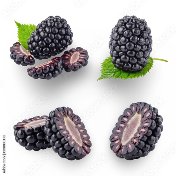 Fototapeta Fresh Ripe Blackberry Fruit Sections on Display Isolated. Transparent Background.