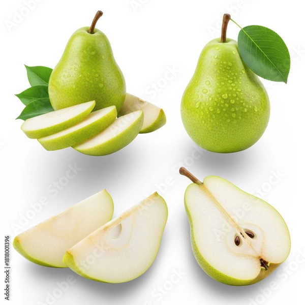 Obraz Green Pears in Four Compositions, Transparent Background