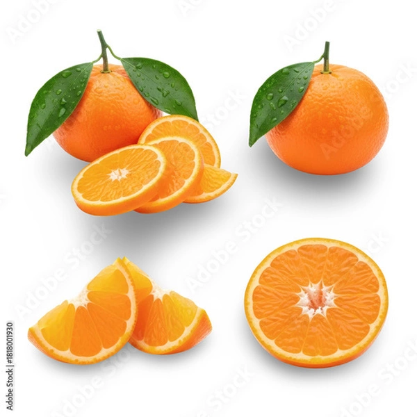 Obraz Fresh Oranges with Slices on Transparent Background
