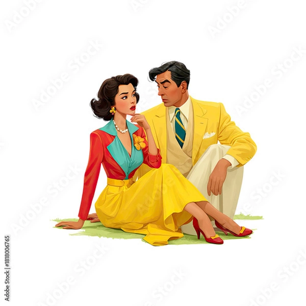 Obraz Retro couple sitting on grass