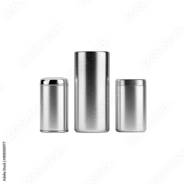 Obraz Three metal cans on black background