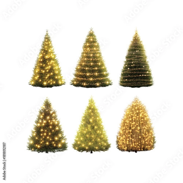Obraz Six Christmas trees with lights