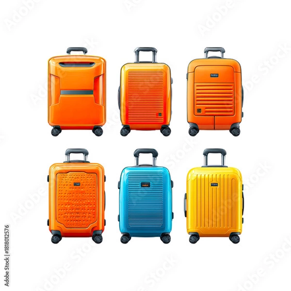 Obraz Six colorful suitcases on black background
