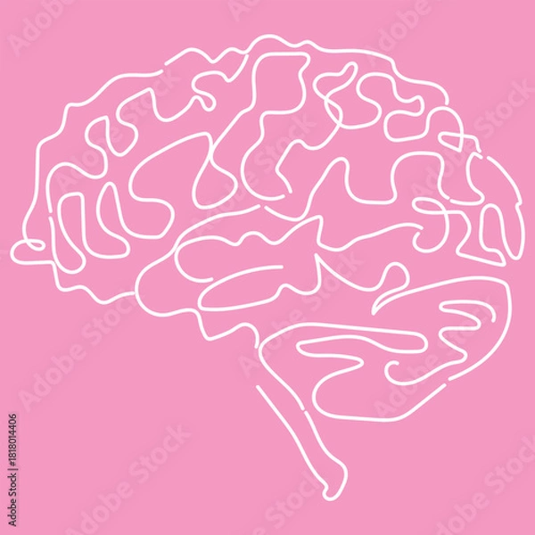 Fototapeta Pink Background Continuous Line Art Human Brain Vector