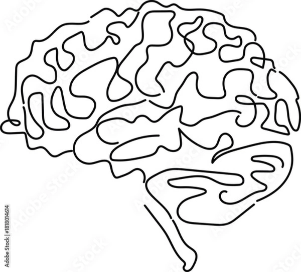 Fototapeta Continuous Line Drawing of the Human Brain Vector
