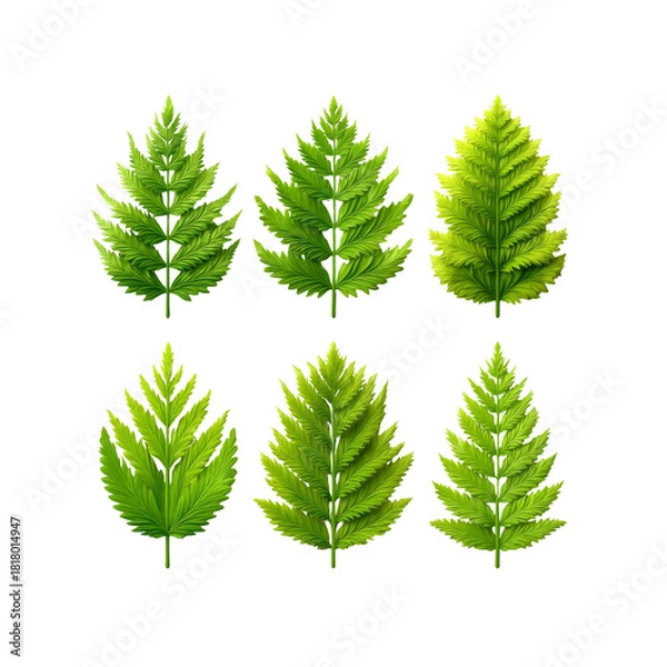 Obraz Six different green fern leaves