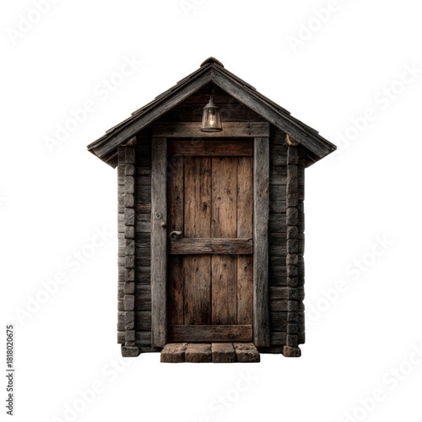Obraz Old rustic outhouse on black background