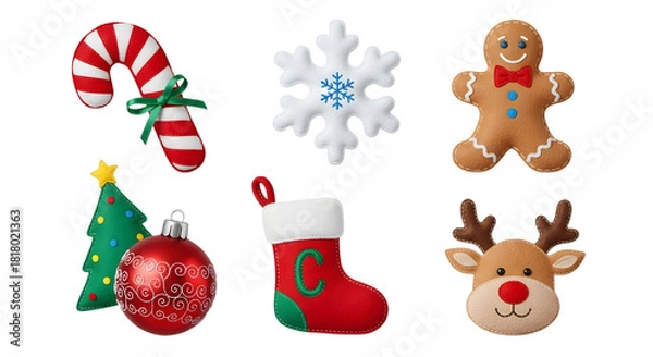 Obraz Assorted christmas themed ornaments on a white background view on transparent background