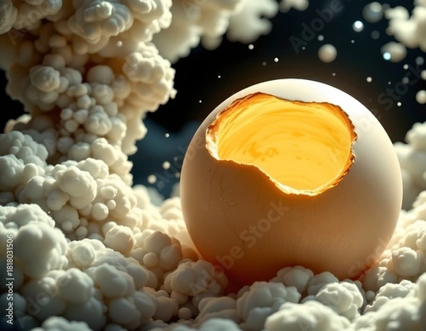 Fototapeta Floating Luminescent Egg Amidst Cloudy