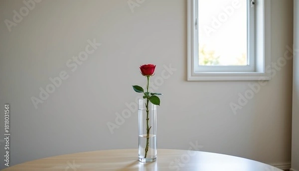 Fototapeta Elegant Red Rose Minimalist Indoor Setting