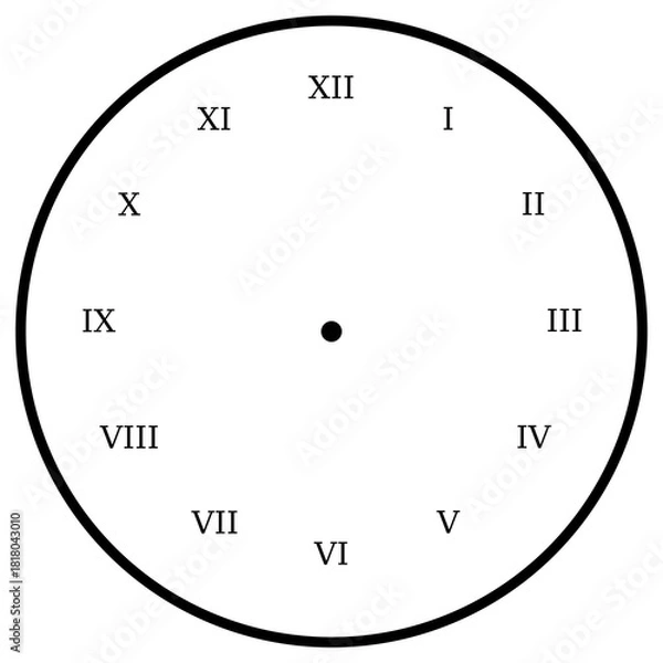 Fototapeta Minimal roman numeral clock face on white background
