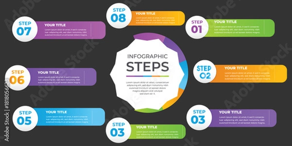 Fototapeta 8 Step Infographic Template – Modern Workflow Diagram, Business Process Timeline, Editable Vector Design