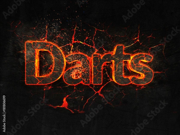 Obraz Darts Fire text flame burning hot lava explosion background.