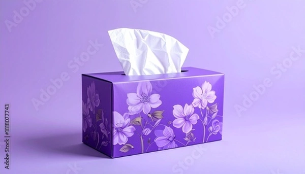 Obraz Purple Floral Tissue Box with White Tissue on Monochromatic Background