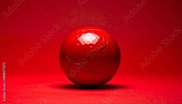 Obraz Glossy Red Sphere on Red Surface with Monochromatic Background and Studio Lighting Highlights