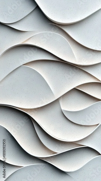 Fototapeta A close-up, abstract view of a textured surface with flowing, undulating waves in shades of white and light grey, creating a sense of depth and organic form.