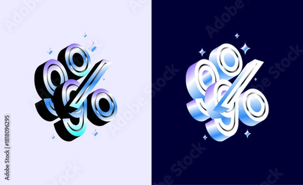 Fototapeta 3D Holographic precentage number 99, 99 percent discount hologram design with rainbow gradient. Promotional sale marketing design tamplate.