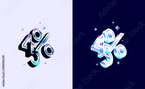 Fototapeta 3D Holographic precentage number 45, 45 percent discount hologram design with rainbow gradient. Promotional sale marketing design tamplate.