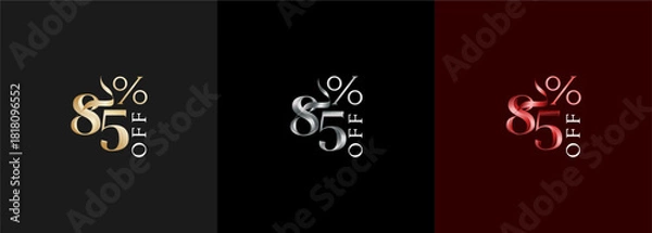 Fototapeta Precentage discount luxury number 85, 85 percent discount design with elegant color gold, silver and red. Promotional sale marketing design tamplate.