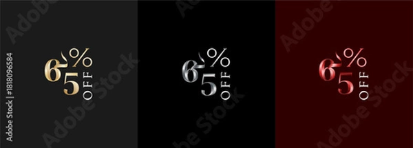 Fototapeta Precentage discount luxury number 65, 65 percent discount design with elegant color gold, silver and red. Promotional sale marketing design tamplate.