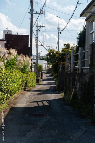 Obraz 路地裏の街並みと細い道