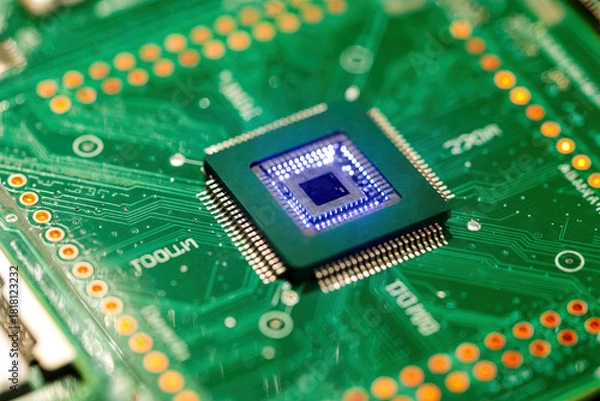 Fototapeta Advanced Microchip Technology on Green Circuit Board