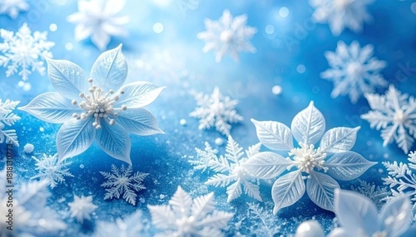 Obraz Stunning winter snowflakes pattern on vibrant blue background intricate ice crystal texture display.