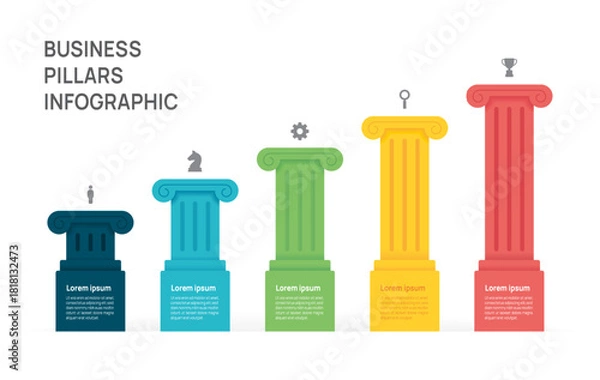 Obraz five pillars framework Infographic diagram chart template for business presentation vector illustration.