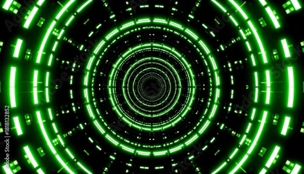 Fototapeta Mesmerizing green tunnel with intricate circular pattern and mystical light effect abstract nature art background.