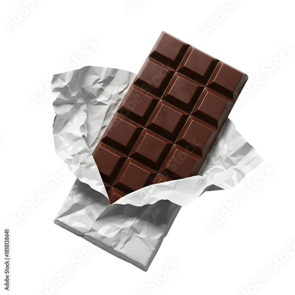 Fototapeta Chocolate bar on foil wrapper isolated on transparent background